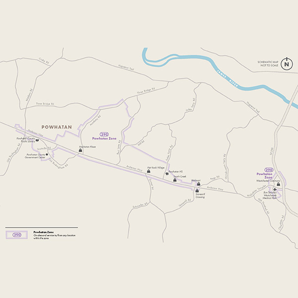 Powhotan map with 290 bus route