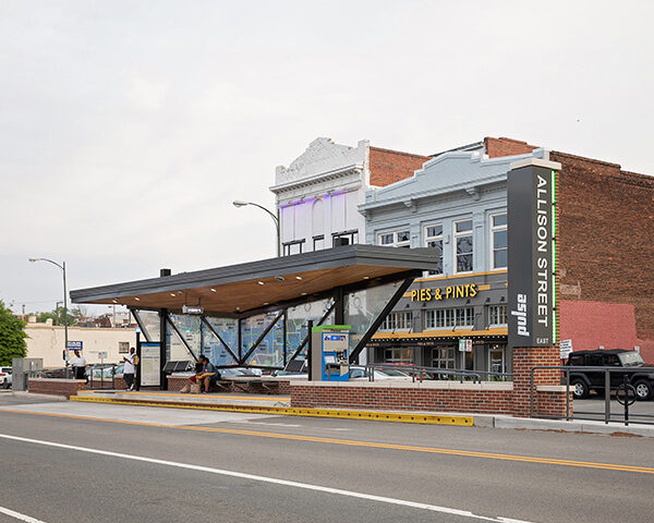 The station at Allison Street on a cloudy day.