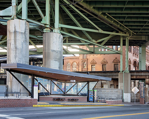 The Main street station under an overpass