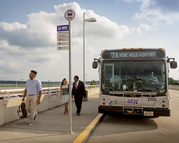 A bus stop at the airport.