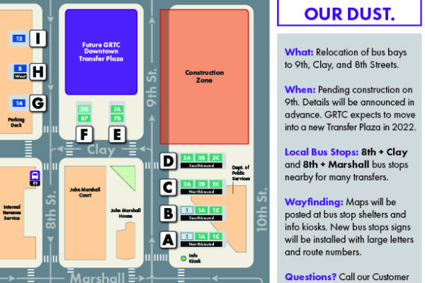 Downtown transfer plaza changes coming soon! Please excuse our dust.