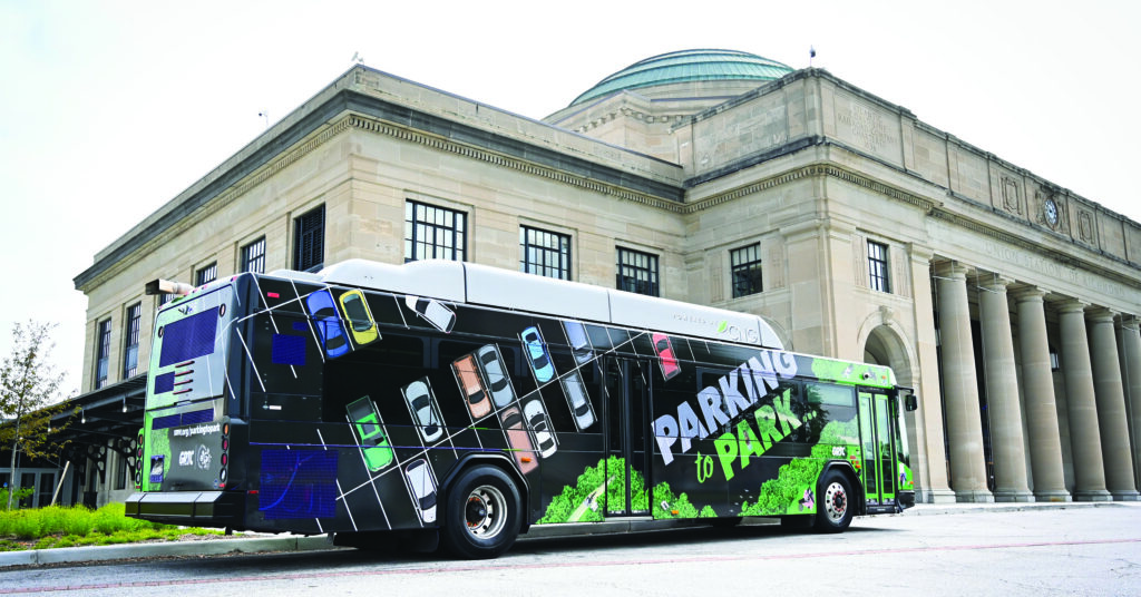 A GRTC bus with an advertisement wrap