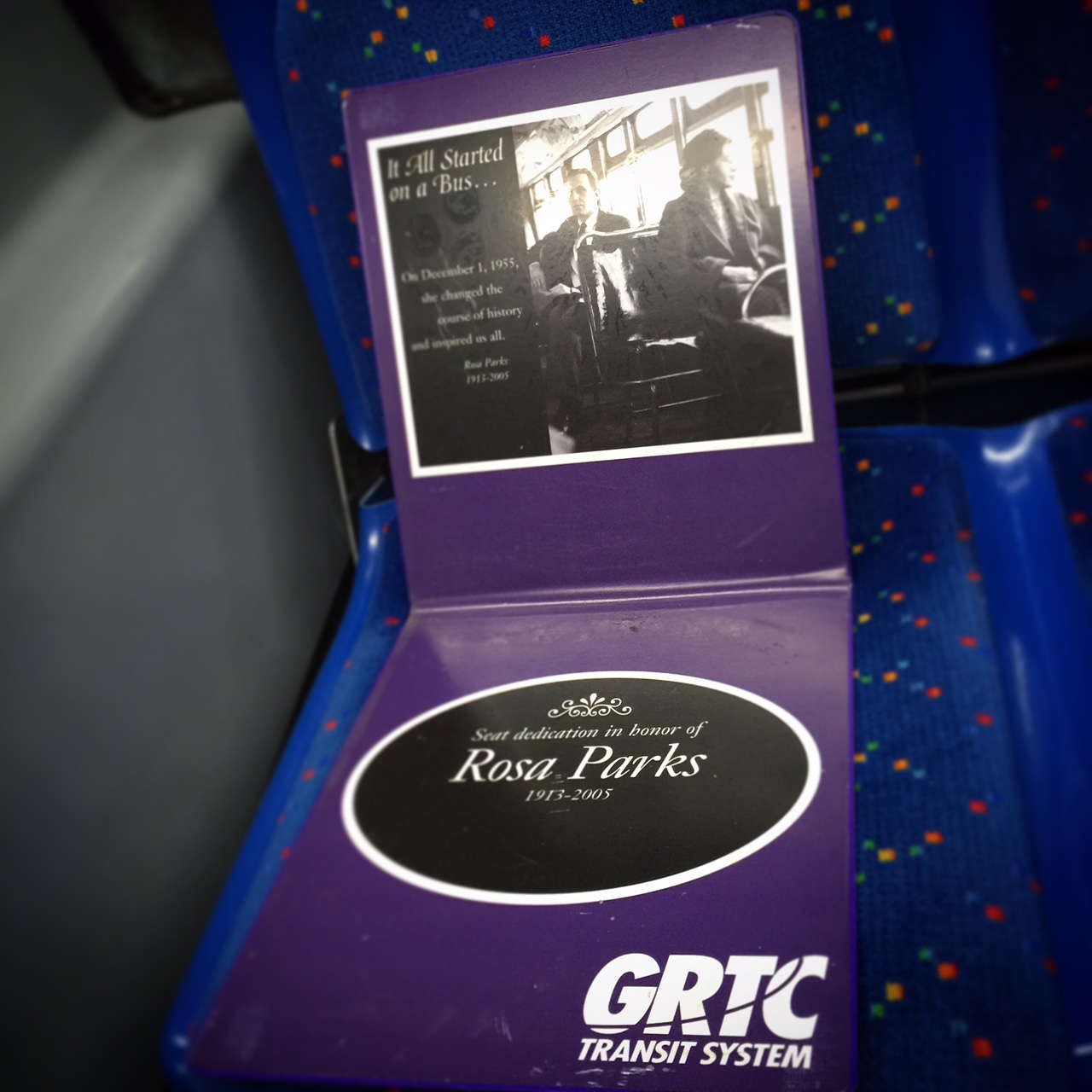 Commemorative seat display on GRTC