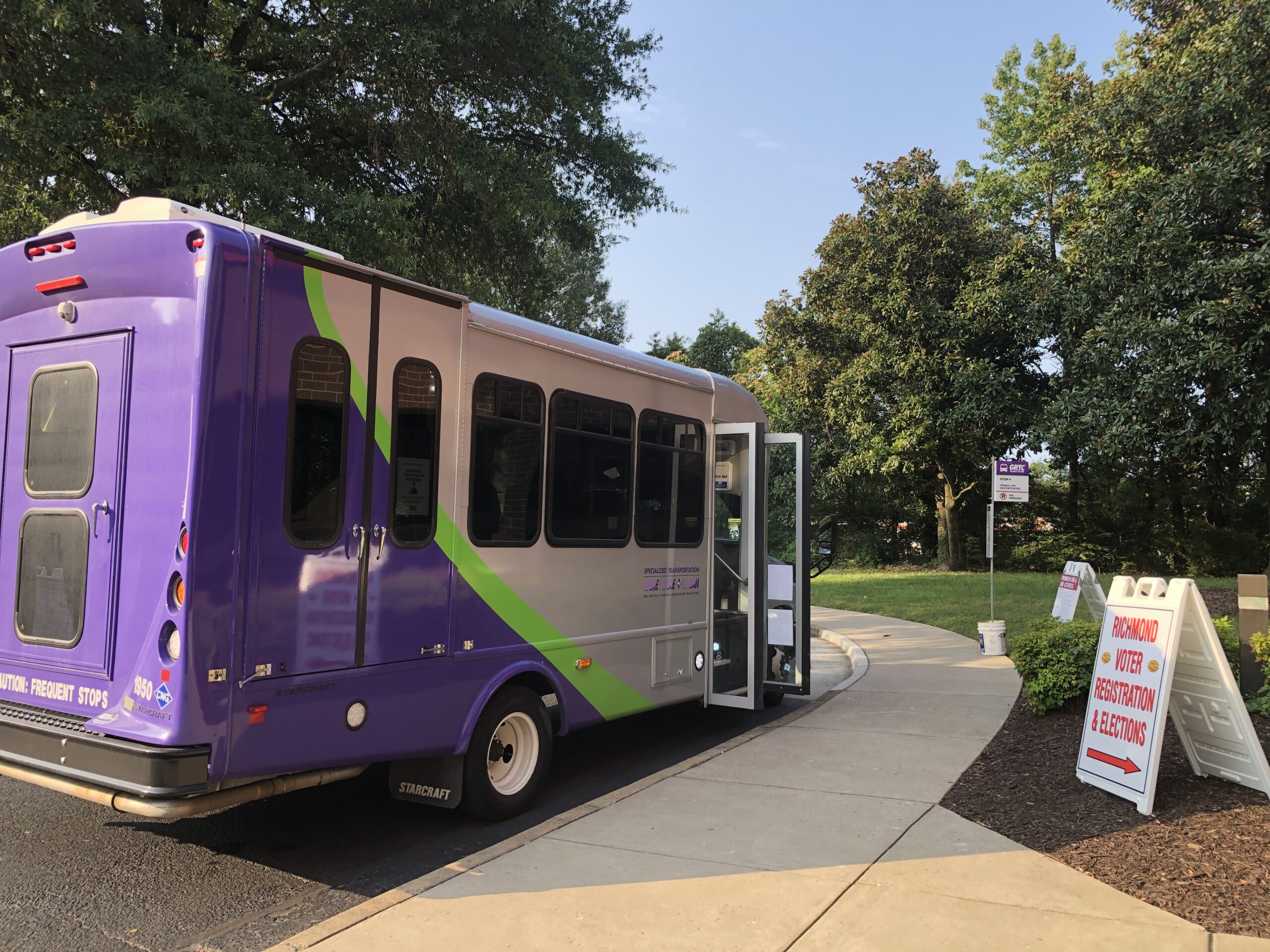 GRTC shuttle van serving the Registrar's Office stop