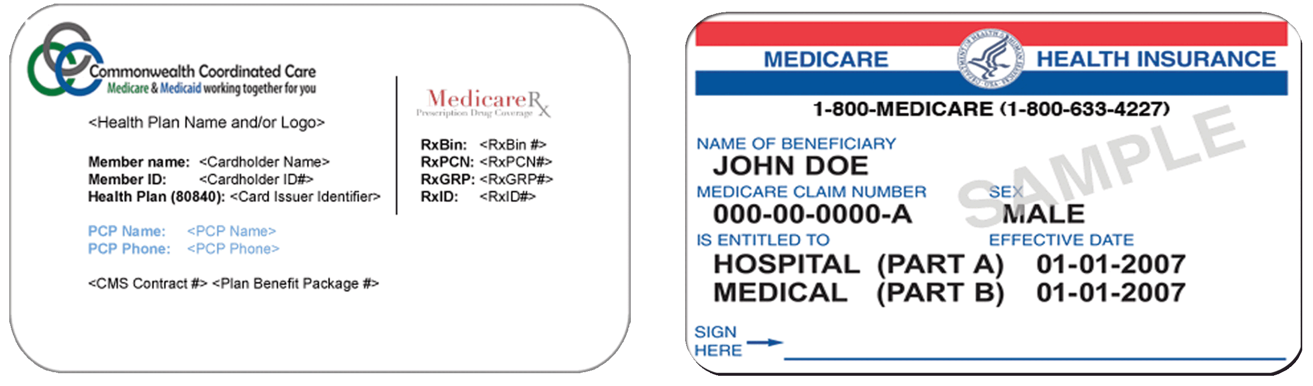 Medicare Health insurance cards examples