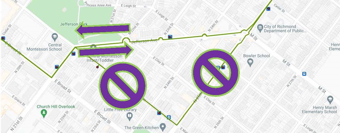 Route 7A/B detour over, map shows removed detour routing and Jefferson Ave in both directions.