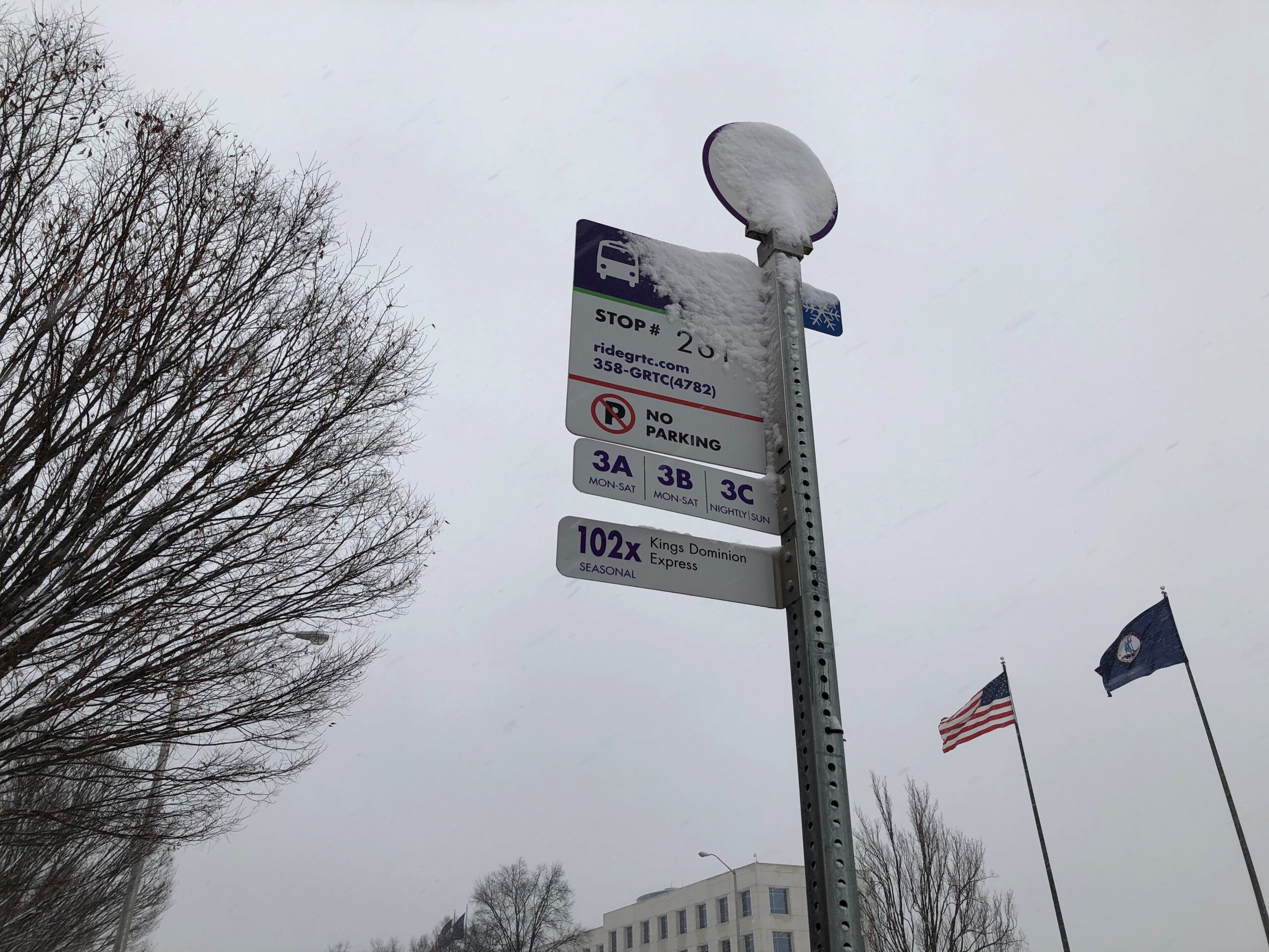 snowy bus stop