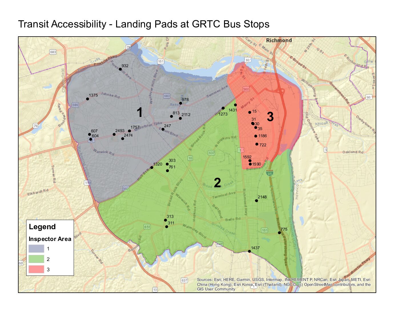 Southside bus stop map for TAP work