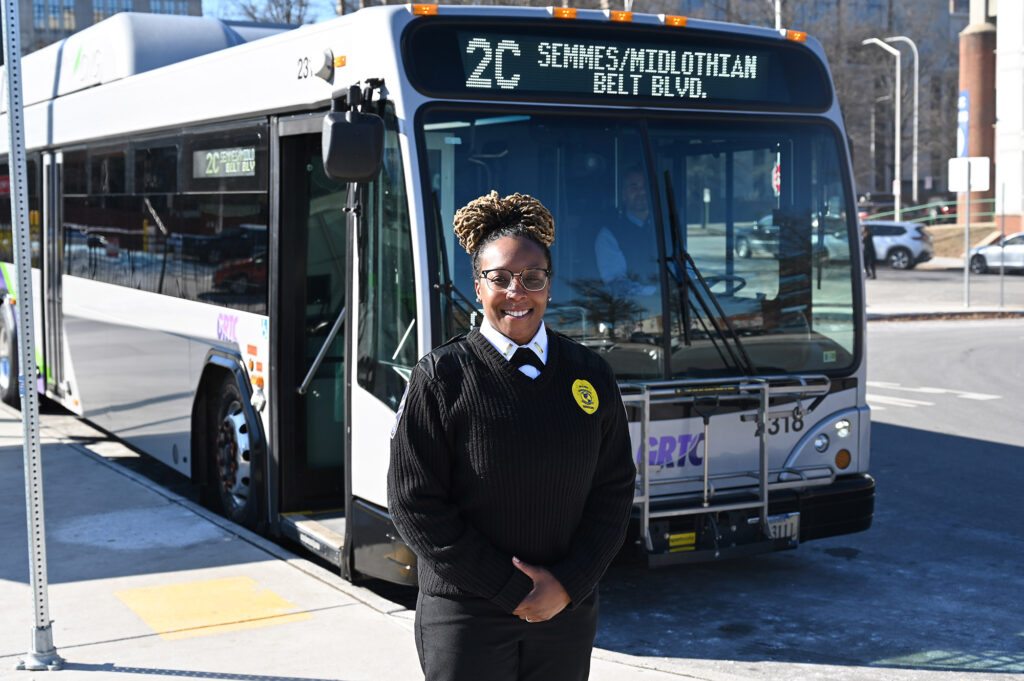 Public Safety Officer standing in front of bus bay at the Downtown Transfer Center