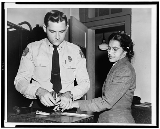 Woman Fingerprinted. Mrs. Rosa Parks, Negro Seamstress, whose Refusal to Move to the Back of a Bus Touched off the Bus Boycott in Montgomery, Ala. Associated Press, [Feb. 22,] 1956. New York World-Telegram & Sun Collection. Prints & Photographs Division